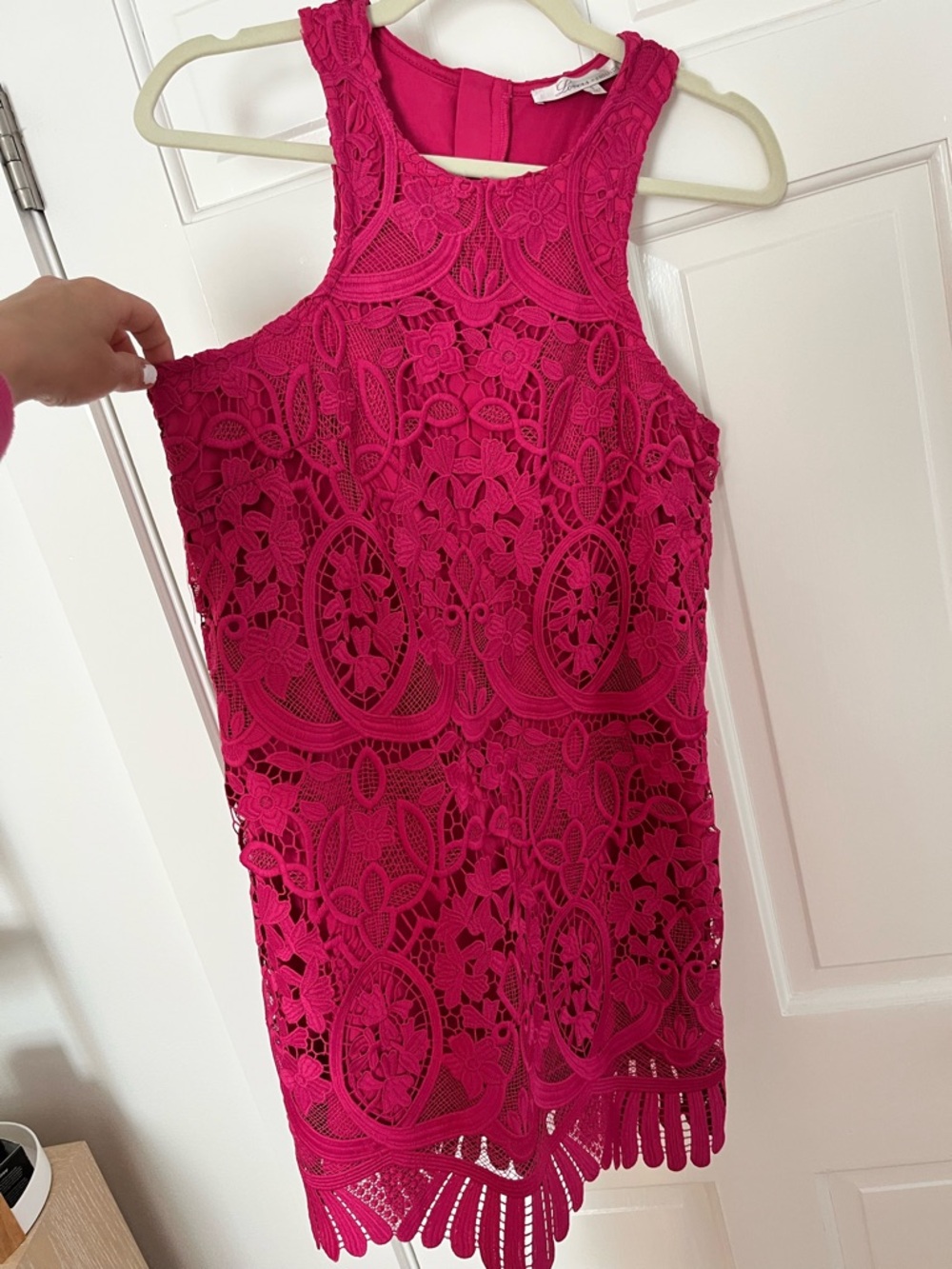 Lovers + Friends caspian Bright Pink Lace Floral Shift Mini Dress - Picture 3 of 6